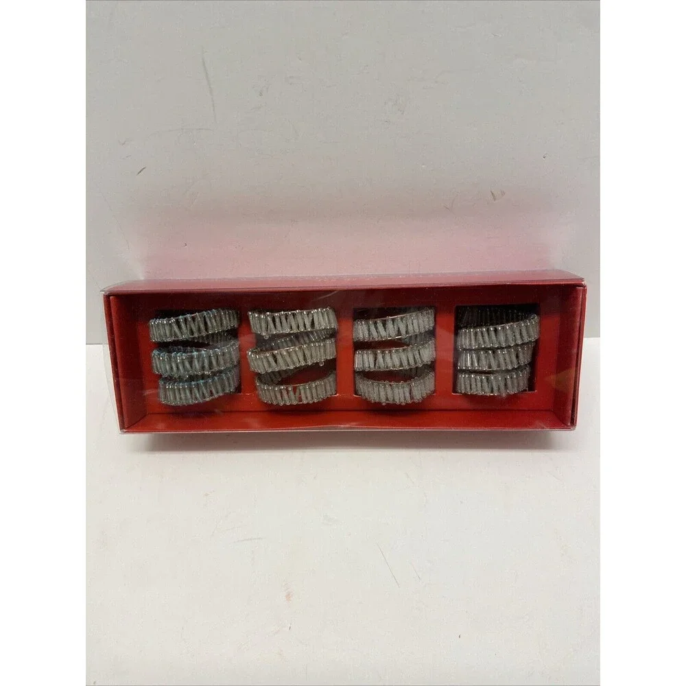 Pier 1 Imports Beaded Napkin Rings Set of 4 Silver In Gift Box